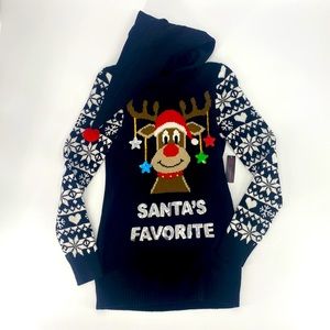 Ugly Christmas Sweater with hood Santa’s Favorite